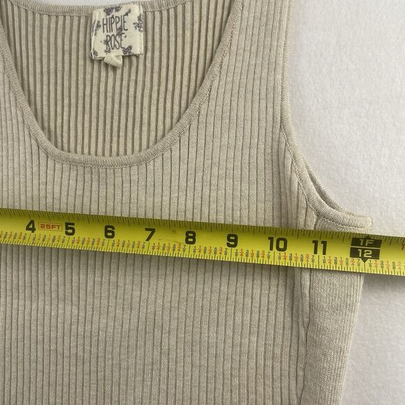 Hippie Rose Ribbed Knit Sleeveless Slit Button Dress Oatmeal-L - Picture 8 of 12